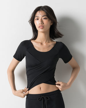 CRONOS WOMEN GATHER T-SHIRT【BLACK】