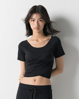 CRONOS WOMEN GATHER T-SHIRT【BLACK】
