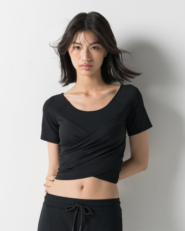CRONOS WOMEN GATHER T-SHIRT【BLACK】