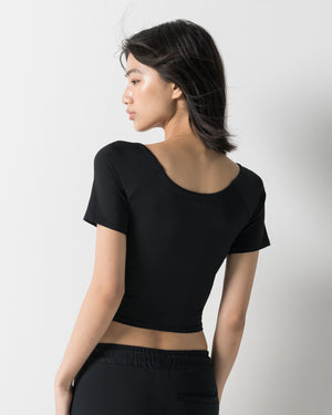 CRONOS WOMEN GATHER T-SHIRT【BLACK】