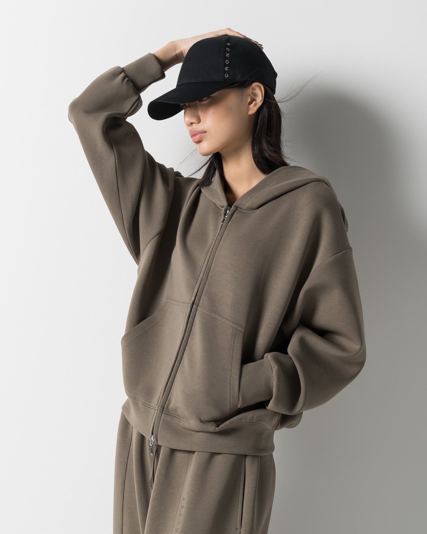 CRONOS WOMEN'S LIGHTWEIGHT ZIP HOODIE【KHAKI】