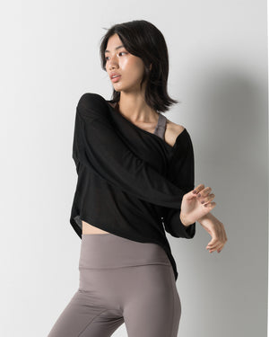 CRONOS WOMEN DRAPE FLARE LONG SLEEVE【BLACK】