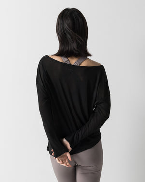 CRONOS WOMEN DRAPE FLARE LONG SLEEVE【BLACK】