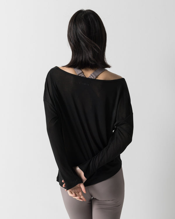 CRONOS WOMEN DRAPE FLARE LONG SLEEVE【BLACK】