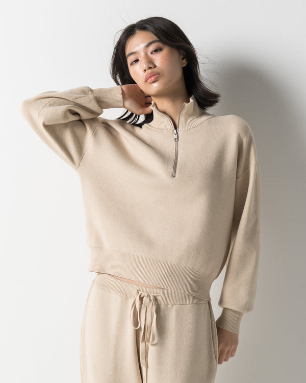 CRONOS WOMEN WARM HALF ZIP SWEAT【BEIGE】