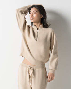 CRONOS WOMEN WARM HALF ZIP SWEAT【BEIGE】