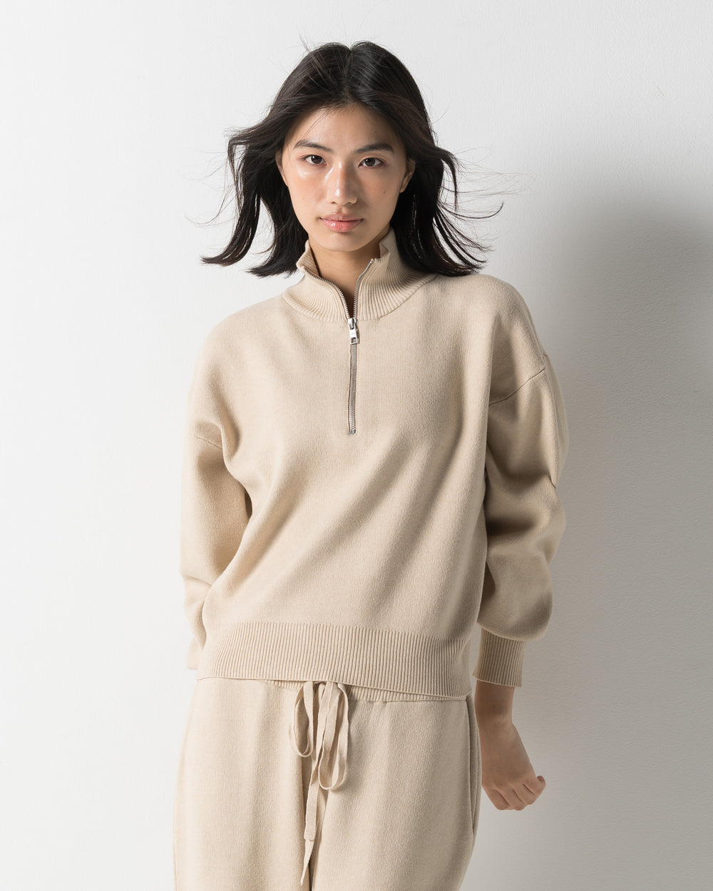 CRONOS WOMEN'S WARM HALF ZIP SWEATSHIRT【BEIGE】