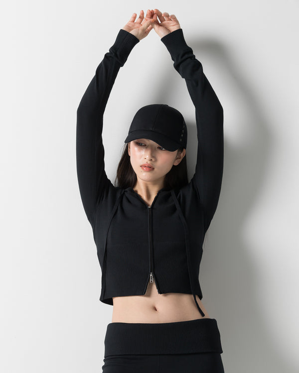 CRONOS WOMEN KNIT ZIP HOODIE【BLACK】