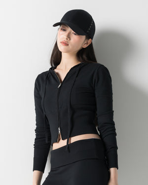 CRONOS WOMEN KNIT ZIP HOODIE【BLACK】