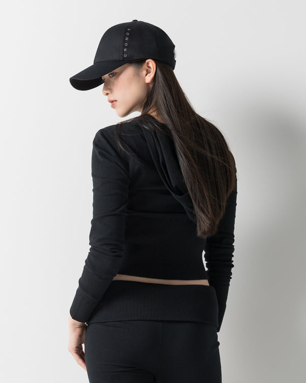 CRONOS WOMEN KNIT ZIP HOODIE【BLACK】