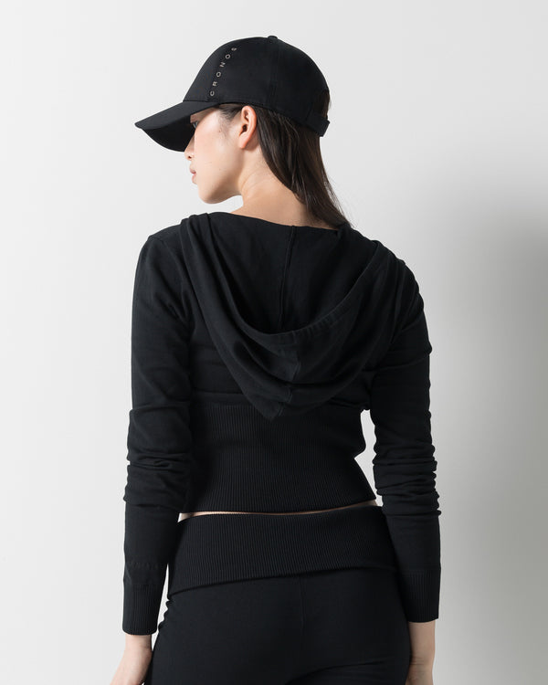CRONOS WOMEN KNIT ZIP HOODIE【BLACK】