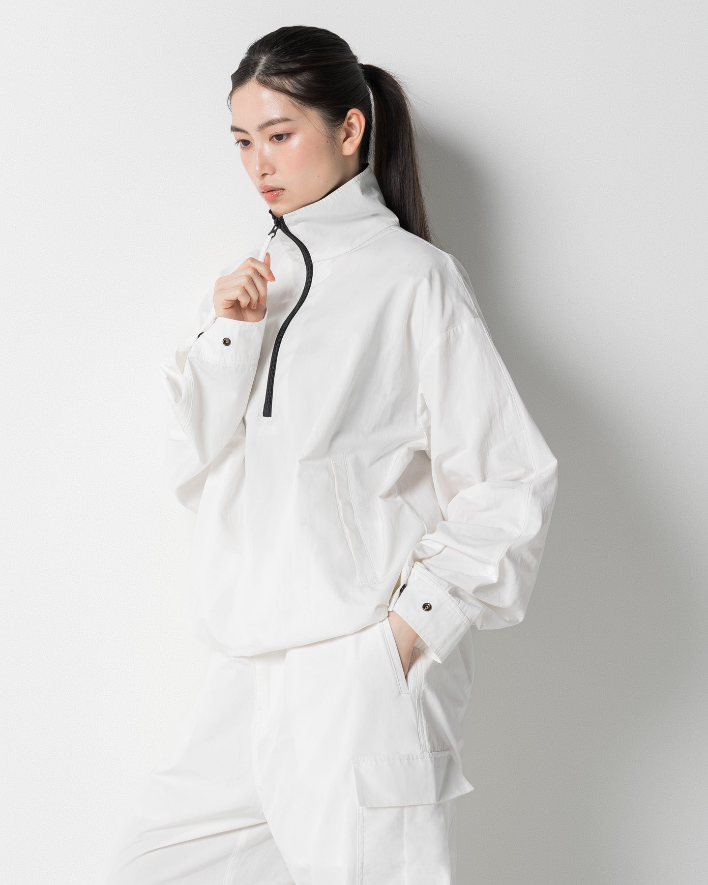 CRONOS WOMEN FRAME HALF ZIP BLOUSON【WHITE】
