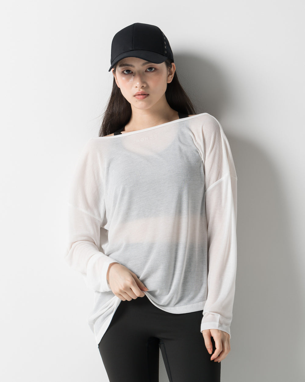CRONOS WOMEN'S DRAPE FLARE LONG SLEEVE【WHITE】