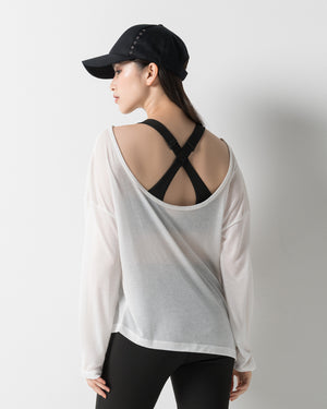CRONOS WOMEN DRAPE FLARE LONG SLEEVE【WHITE】