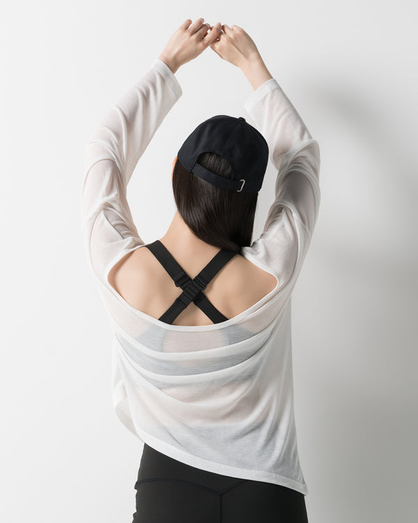 CRONOS WOMEN DRAPE FLARE LONG SLEEVE【WHITE】