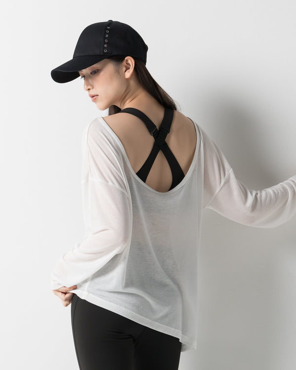 CRONOS WOMEN DRAPE FLARE LONG SLEEVE【WHITE】
