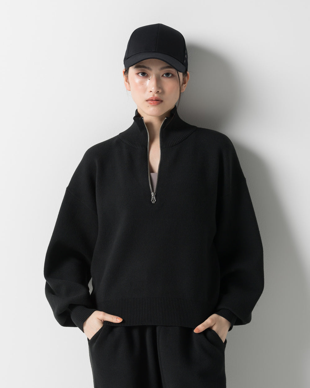 CRONOS WOMEN'S WARM HALF ZIP SWEAT【BLACK】