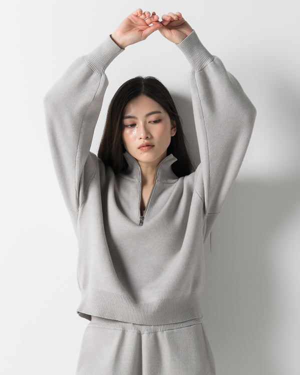 CRONOS WOMEN WARM HALF ZIP SWEAT【GRAY】