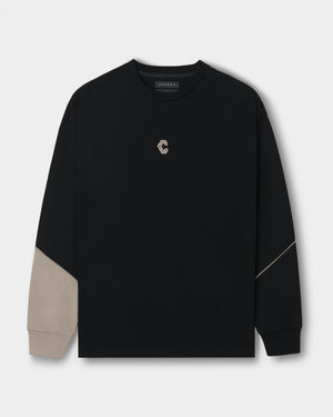 CRONOS SEGMENT L/S TEE【BLACK×GREIGE】