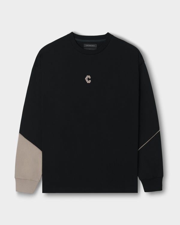 CRONOS SEGMENT L/S TEE【BLACK×GREIGE】