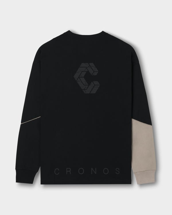 CRONOS SEGMENT L/S TEE【BLACK×GREIGE】