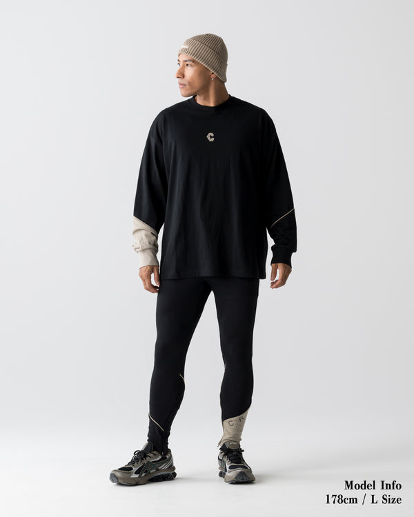 CRONOS SEGMENT L/S TEE【BLACK×GREIGE】