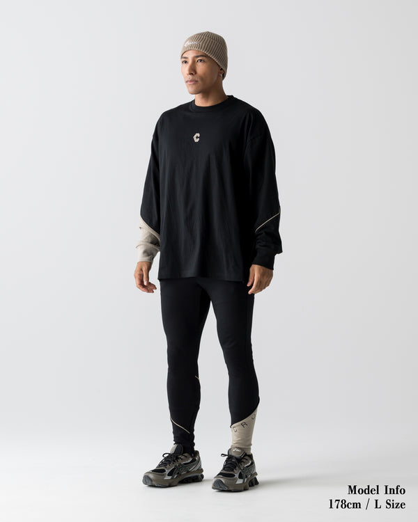 CRONOS SEGMENT L/S TEE【BLACK×GREIGE】