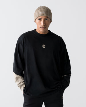 CRONOS SEGMENT L/S TEE【BLACK×GREIGE】