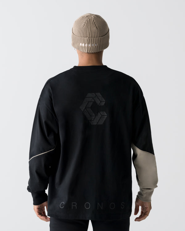 CRONOS SEGMENT L/S TEE【BLACK×GREIGE】