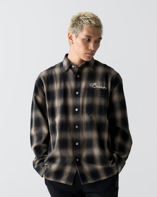 CRONOS TRAD CHECK SHIRT【BLACK×TAUPE】