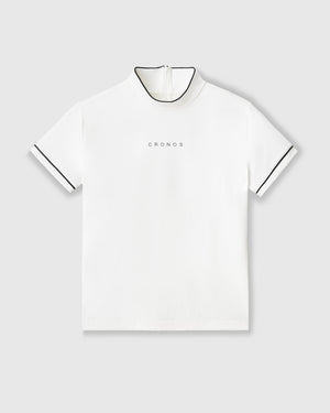 CRONOS BLACK WOMEN ZIP MOCK NECK TEE【WHITE】