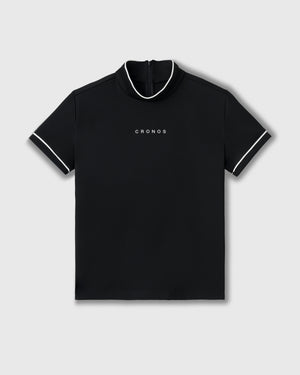 CRONOS BLACK WOMEN ZIP MOCK NECK TEE【BLACK】