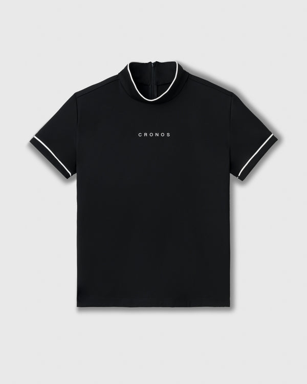 CRONOS BLACK WOMEN ZIP MOCK NECK TEE【BLACK】