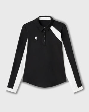 CRONOS BLACK WOMEN FITTED LONG SLEEVE POLO【BLACK】