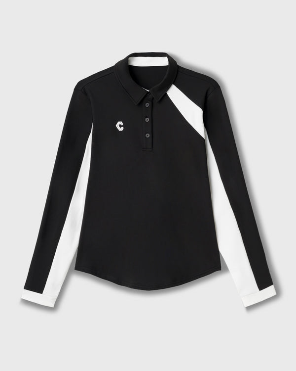 CRONOS BLACK WOMEN FITTED LONG SLEEVE POLO【BLACK】