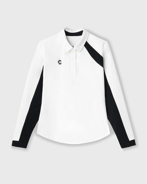 CRONOS BLACK WOMEN FITTED LONG SLEEVE POLO【WHITE】