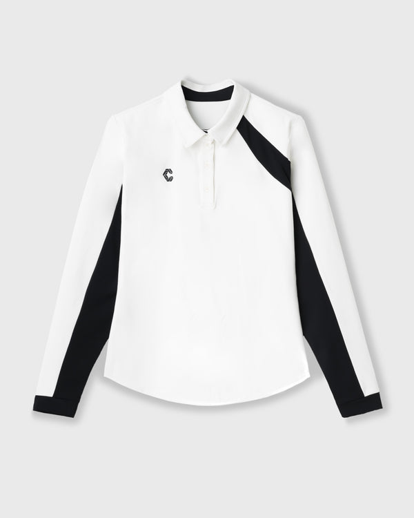 CRONOS BLACK WOMEN FITTED LONG SLEEVE POLO【WHITE】