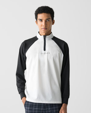 CRONOS BLACK HALF ZIP L/S MOCK NECK【WHITE】