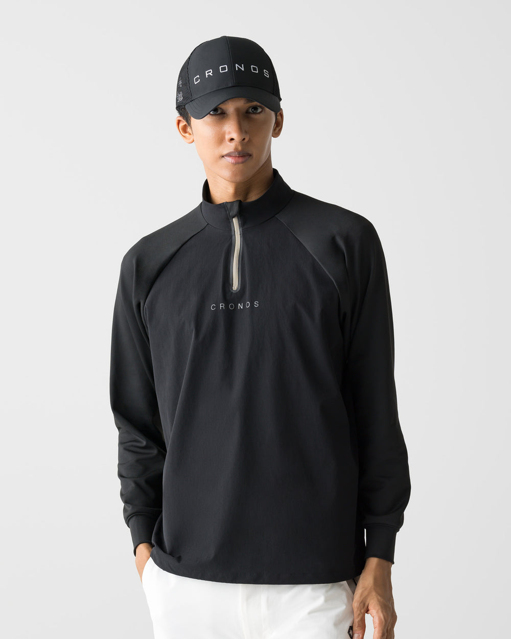CRONOS BLACK HALF ZIP L/S MOCK NECK【BLACK】