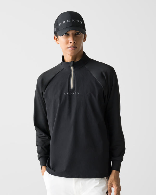 CRONOS BLACK HALF ZIP L/S MOCK NECK【BLACK】