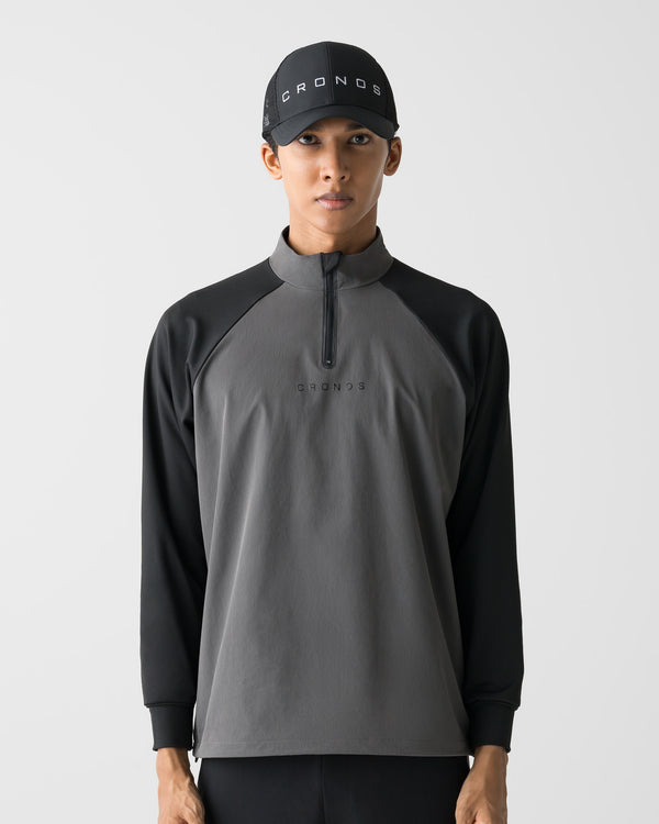 CRONOS BLACK HALF ZIP L/S MOCK NECK【GRAY】