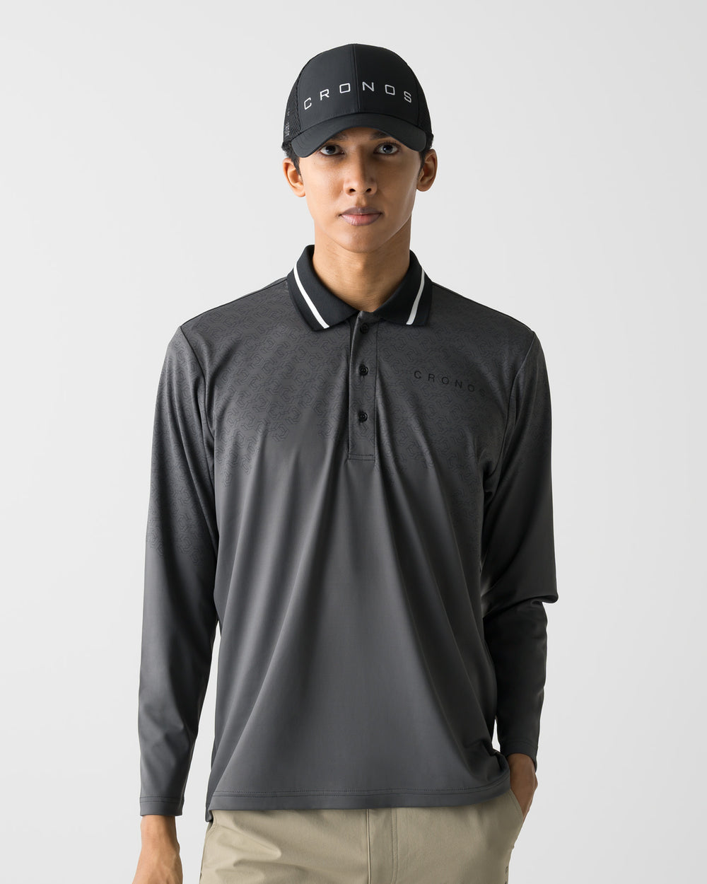 CRONOS BLACK C REPEAT L/S POLO【GRAY】