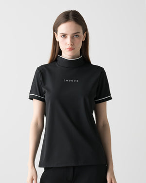 CRONOS BLACK WOMEN ZIP MOCK NECK TEE【BLACK】