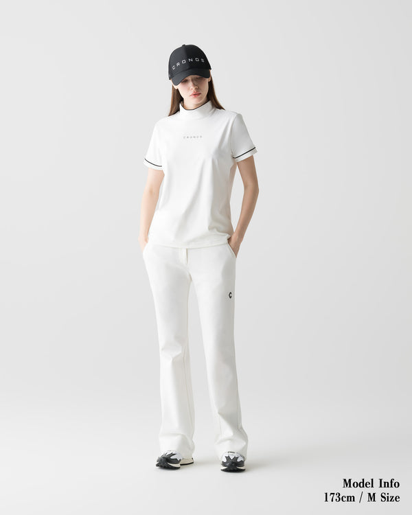 CRONOS BLACK WOMEN ZIP MOCK NECK TEE【WHITE】