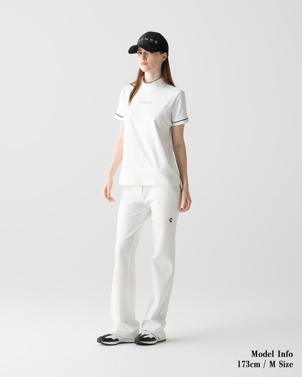 CRONOS BLACK WOMEN ZIP MOCK NECK TEE【WHITE】