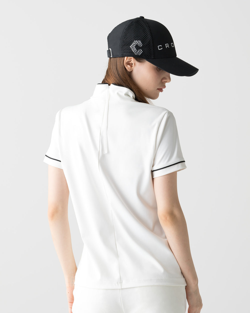 CRONOS BLACK WOMEN ZIP MOCK NECK TEE【WHITE】