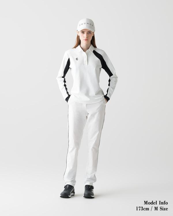 CRONOS BLACK WOMEN FITTED LONG SLEEVE POLO【WHITE】