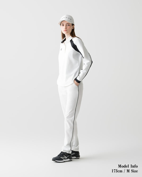 CRONOS BLACK WOMEN FITTED LONG SLEEVE POLO【WHITE】