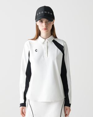 CRONOS BLACK WOMEN FITTED LONG SLEEVE POLO【WHITE】
