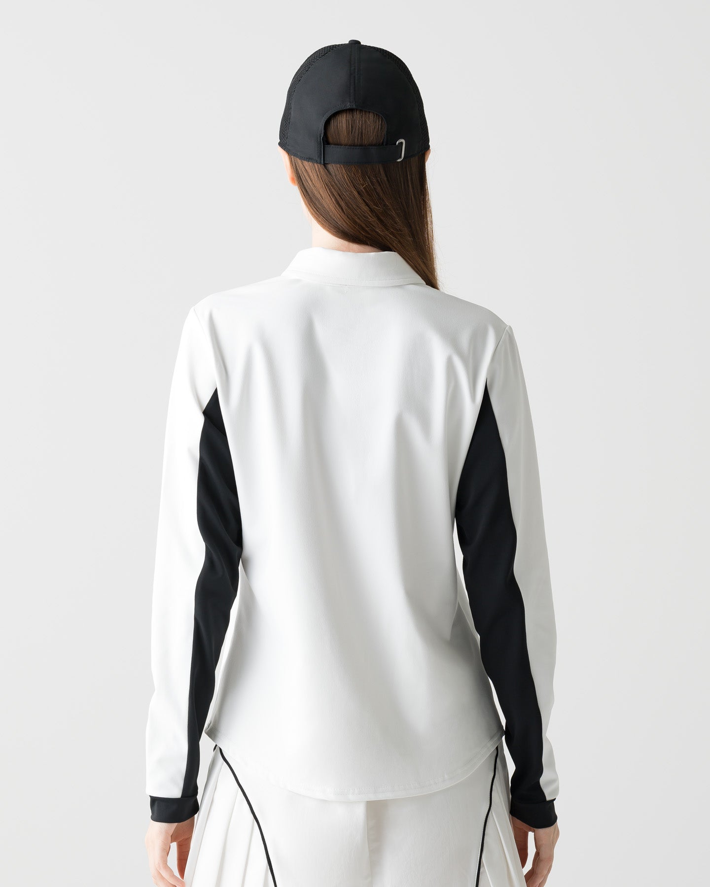 CRONOS BLACK WOMEN FITTED LONG SLEEVE POLO【WHITE】
